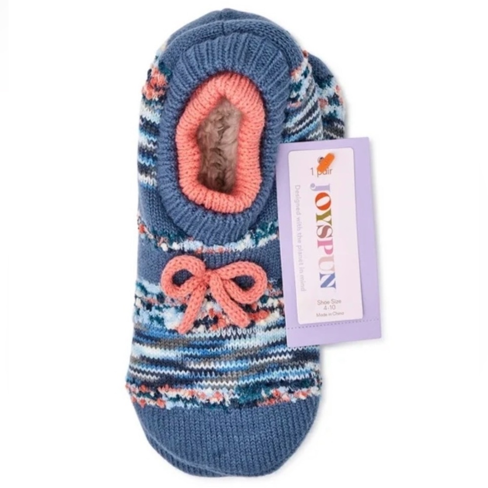 Joyspun Women's Knit Double Cuff Slipper Socks, 1-Pack, Size 4-10